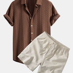 Ensemble — chemise jacquard à losanges géométriques & short à cordon en lin mélangé