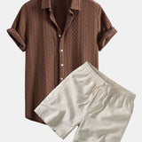 Ensemble — chemise jacquard à losanges géométriques & short à cordon en lin mélangé