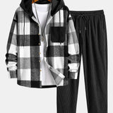 Ensemble — chemise à capuche patchwork à carreaux en flanelle et velours côtelé & pantalon en velours côtelé