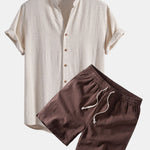 Ensemble — chemise en lin et viscose à col V & short à cordon en lin mélangé