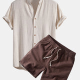 Ensemble — chemise en lin et viscose à col V & short à cordon en lin mélangé