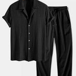 Ensemble — chemise cubaine texturée jacquard & pantalon texturé froissé à jambe droite