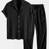 Ensemble — chemise cubaine texturée jacquard & pantalon texturé froissé à jambe droite