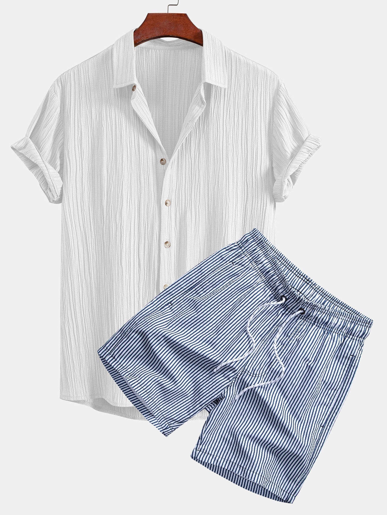 Ensemble Capucine — chemise texturée froissée & short de bain à imprimé rayé