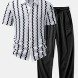 Ensemble — chemise jacquard à carreaux & pantalon texturé froissé à jambe droite