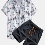 Ensemble — chemise à imprimé palmiers et voiliers & short de bain mi-long à cordon