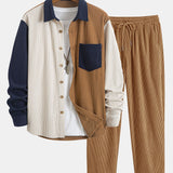 Ensemble Capucine — chemise patchwork en velours côtelé & pantalon en velours côtelé à jambe droite