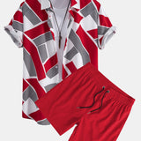 Ensemble Capucine — chemise à imprimé géométrique color block & short de bain