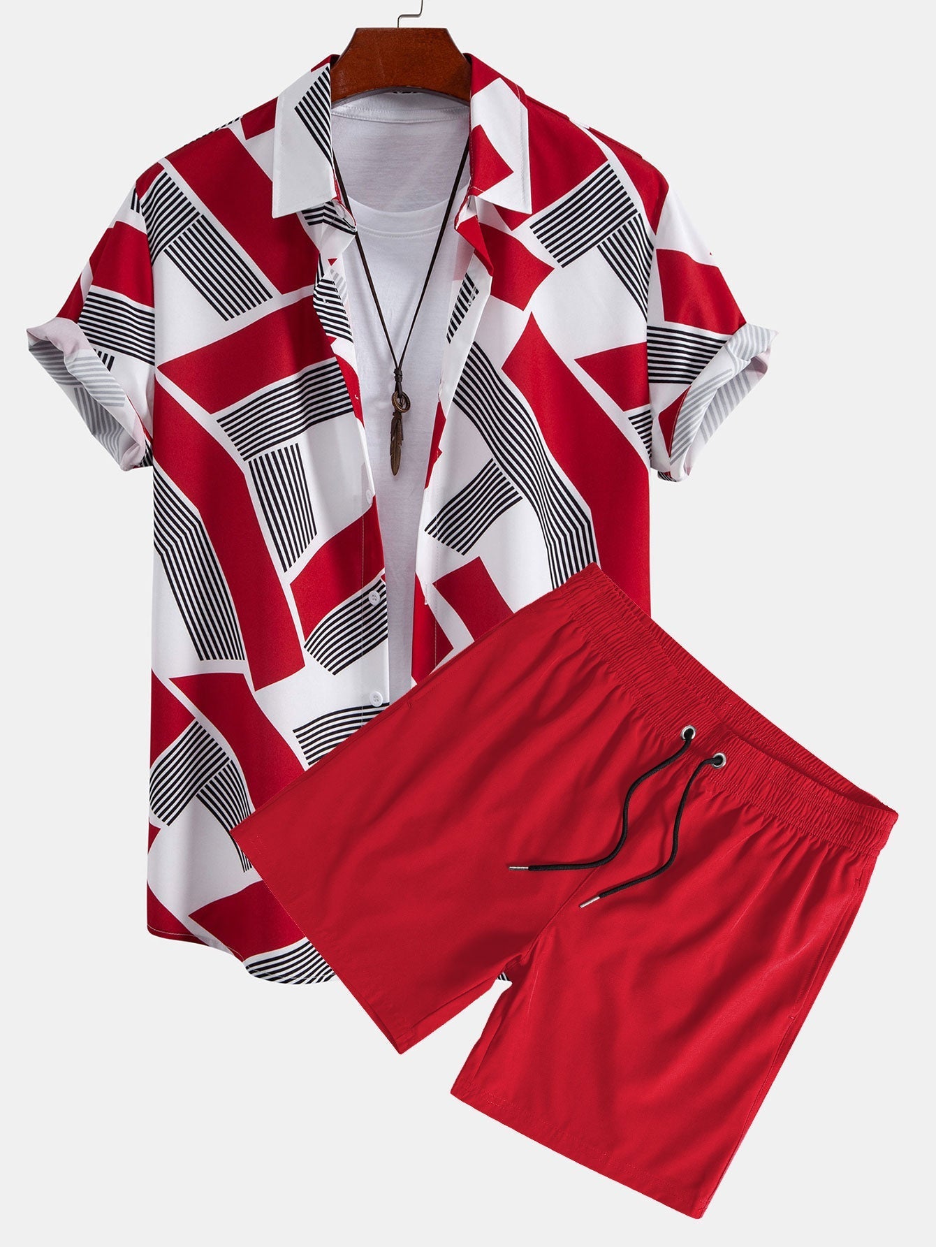 Ensemble Capucine — chemise à imprimé géométrique color block & short de bain
