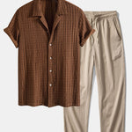 Ensemble — chemise cubaine texturée jacquard & pantalon texturé froissé à jambe droite