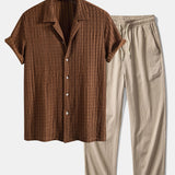 Ensemble — chemise cubaine texturée jacquard & pantalon texturé froissé à jambe droite