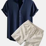 Ensemble — chemise en lin et viscose à col V & short à cordon en lin mélangé