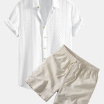 Ensemble — chemise jacquard à losanges géométriques & short à cordon en lin mélangé