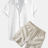 Ensemble — chemise jacquard à losanges géométriques & short à cordon en lin mélangé