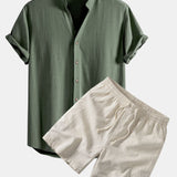 Ensemble — chemise en lin et viscose à col V & short à cordon en lin mélangé