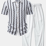 Ensemble — chemise jacquard à carreaux & pantalon texturé froissé à jambe droite