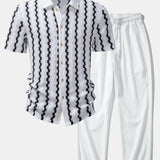 Ensemble — chemise jacquard à carreaux & pantalon texturé froissé à jambe droite