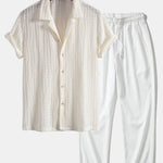 Ensemble — chemise cubaine texturée jacquard & pantalon texturé froissé à jambe droite