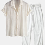 Ensemble — chemise cubaine texturée jacquard & pantalon texturé froissé à jambe droite