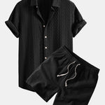 Ensemble — chemise jacquard à losanges géométriques & short à cordon en lin mélangé