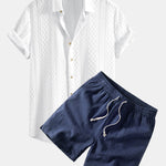 Ensemble — chemise jacquard à losanges géométriques & short à cordon en lin mélangé