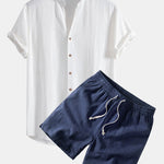 Ensemble — chemise en lin et viscose à col V & short à cordon en lin mélangé
