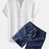 Ensemble — chemise en lin et viscose à col V & short à cordon en lin mélangé
