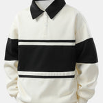 Ensemble — sweat polo patchwork color block & pantalon rayé à ourlet fendu