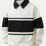 Ensemble — sweat polo patchwork color block & pantalon rayé à ourlet fendu