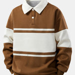 Ensemble — sweat polo patchwork color block & pantalon rayé à ourlet fendu