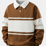 Ensemble — sweat polo patchwork color block & pantalon rayé à ourlet fendu