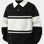 Ensemble — sweat polo patchwork color block & pantalon rayé à ourlet fendu