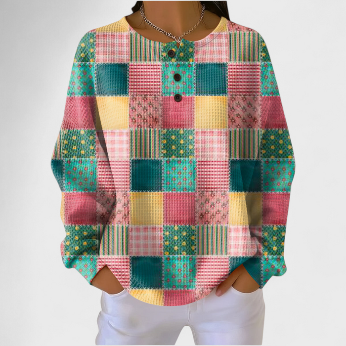 Pull Gaufré Patchwork Carreaux Multicolore