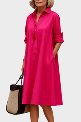 Élisabeth | Robe chemise trapèze à manches retroussées