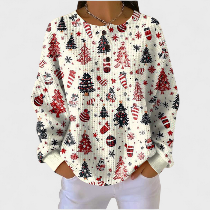 Pull Gaufré Motifs de Noël Crème