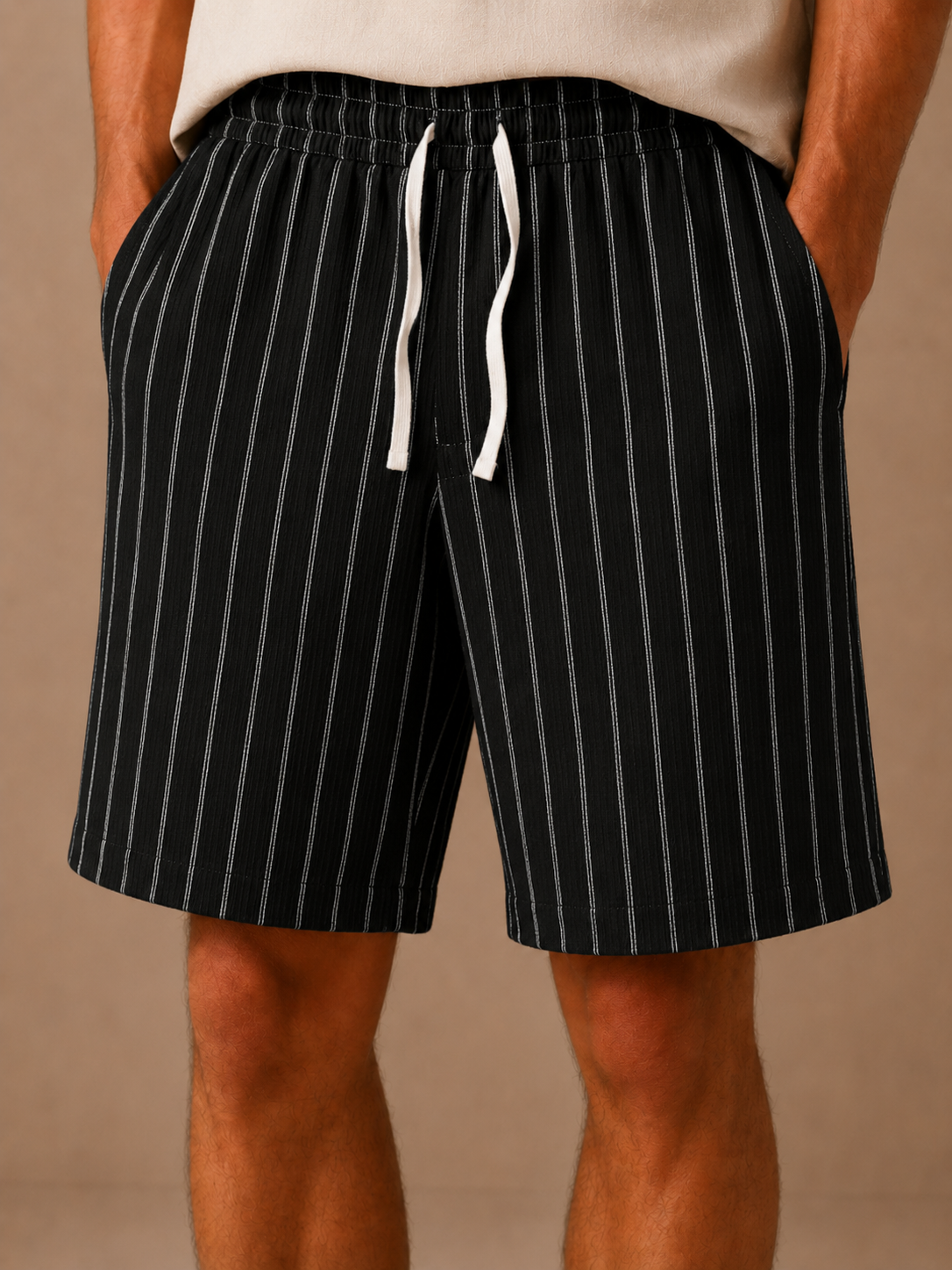 Men's Linen Drawstring Shorts – Striped Relaxed Fit | Areleon