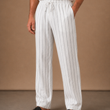 Men's Linen Drawstring Trousers – Striped Casual Fit | Areleon