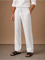 Men's Linen Drawstring Trousers – Striped Casual Fit | Areleon