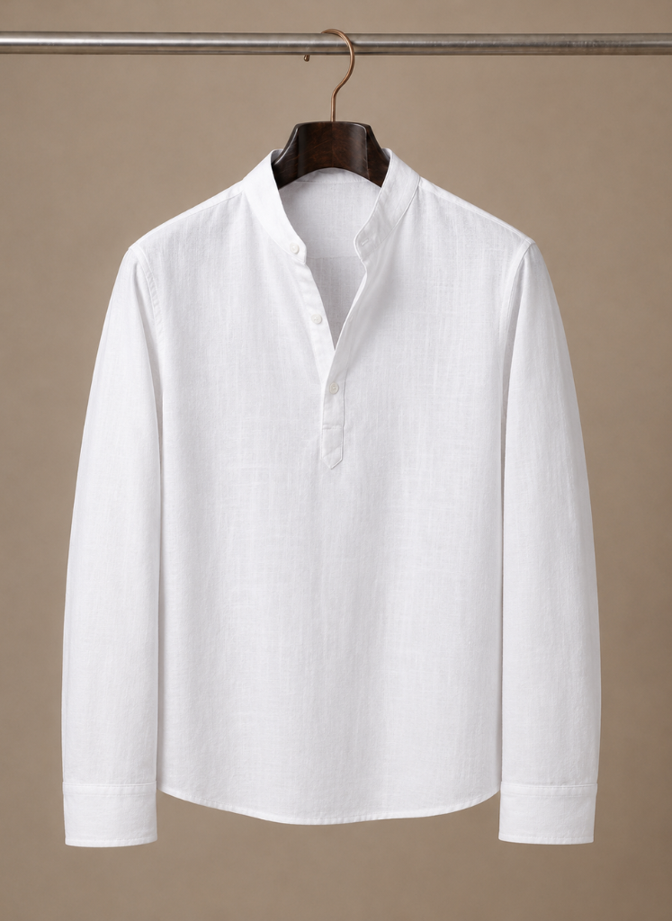 Men's Grandad Collar Linen Shirt – Relaxed Casual Fit | Areleon