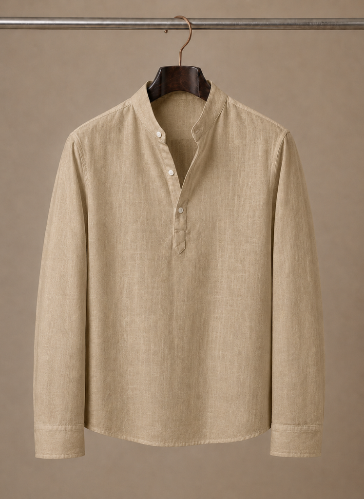 Men's Grandad Collar Linen Shirt – Relaxed Casual Fit | Areleon