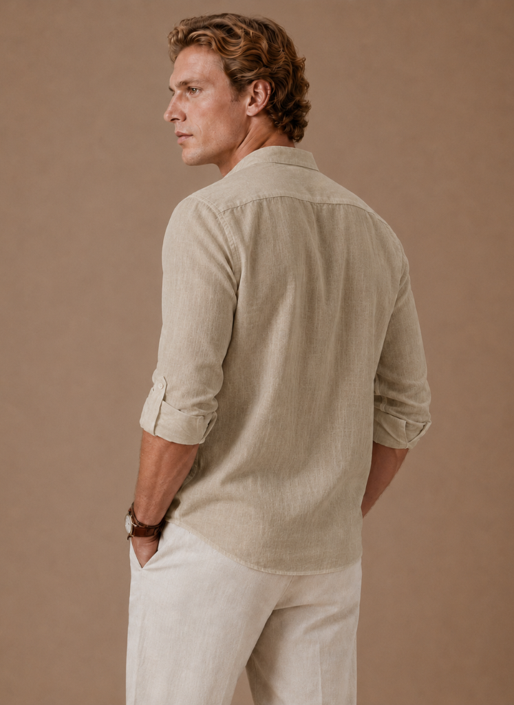 Men's Grandad Collar Linen Shirt – Relaxed Casual Fit | Areleon