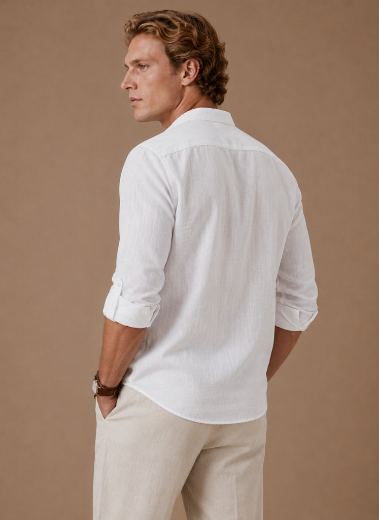 Men's Grandad Collar Linen Shirt – Relaxed Casual Fit | Areleon