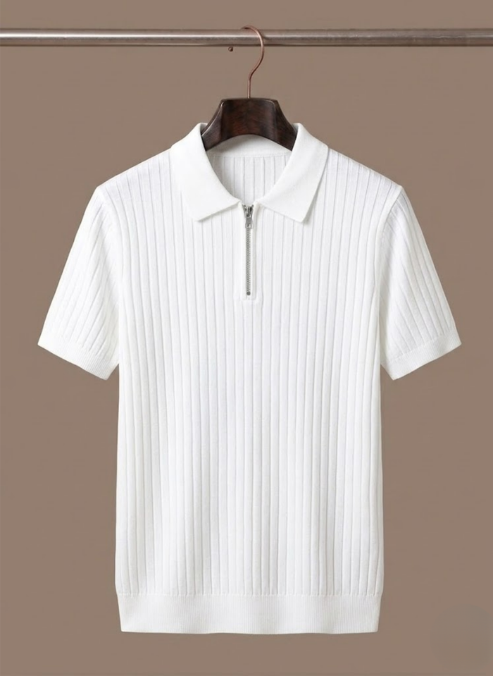 Men's Striped Knit Polo Shirt – Breathable Short Sleeve | Areleon