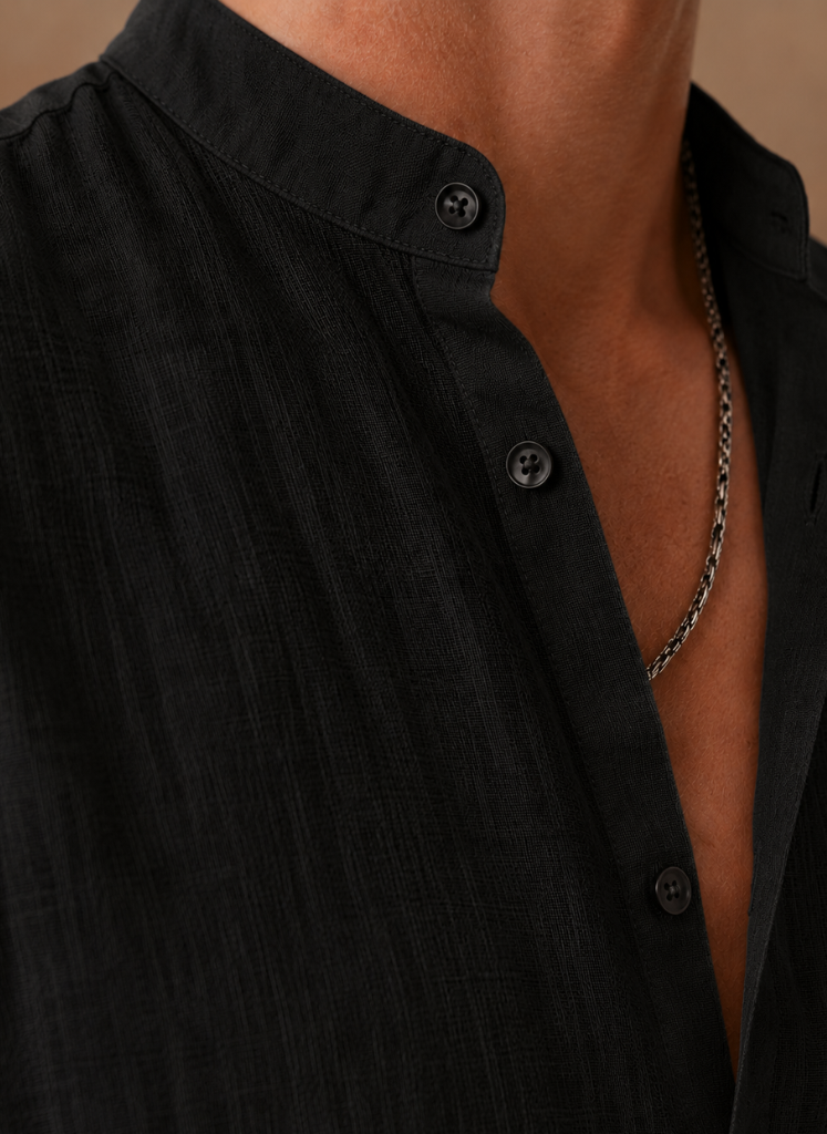 Men's Grandad Collar Linen Shirt – Relaxed Casual Fit | Areleon