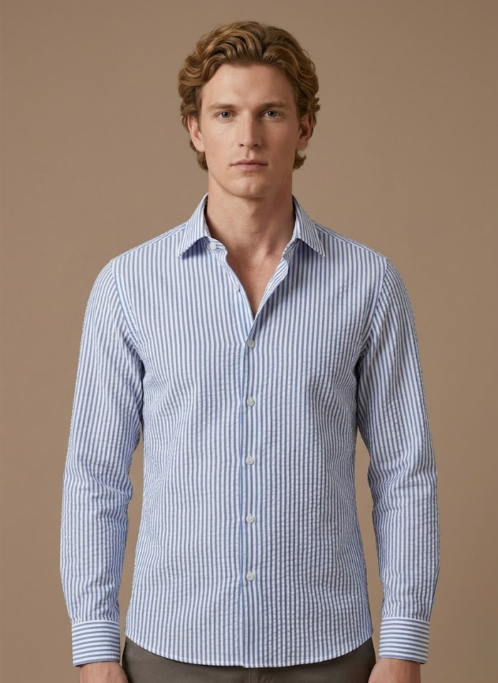 Men's Seersucker Striped Shirt – Breathable Summer Linen | Areleon