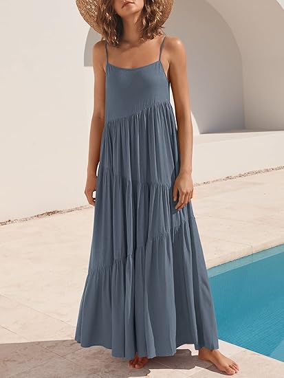 Isaure | Robe aérienne à volants étagés Gris-bleu, photo studio