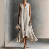 Agathe | Robe fluide sans manches à volant asymétrique