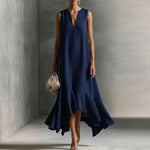 Agathe | Robe fluide sans manches à volant asymétrique