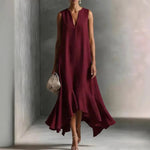 Agathe | Robe fluide sans manches à volant asymétrique