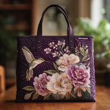 Léontine | Sac cabas matelassé à motif colibri et pivoines
